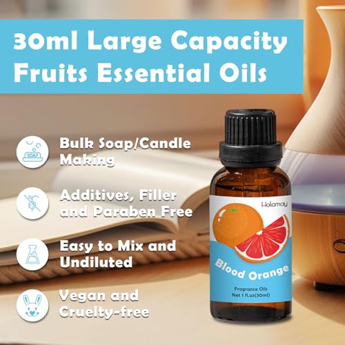 Image of Fruit Fragrance Oil for Candle Soap Making, 10x30ml Holamay Essential Oils for Diffusers for Home, Coconut, Strawberry, Mango, Pineapple, Large Size Diffuser Oils Gift Set