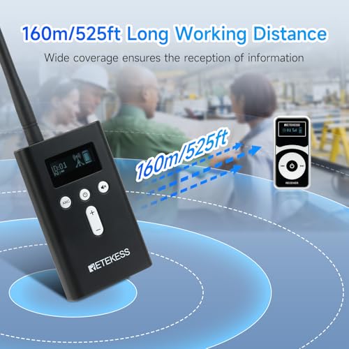 Retekess T130P (3nd Gen T130) Sistema de guía de audio inalámbrico, receptor y transmisor, con estuche de carga de 64 ranuras y reducción de ruido mejorada miniatura 3