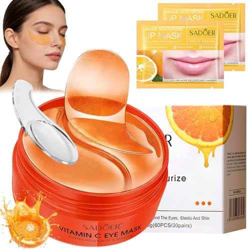 62 Pezzi Vitamina C Patch Occhi e Maschera per le Labbra, Eye Patch, Maschera Contorno Occhi, patch occhi Antirughe, Anti-Rughe e Anti-Occhiaie, Rimuovi Borse e Puffiness
