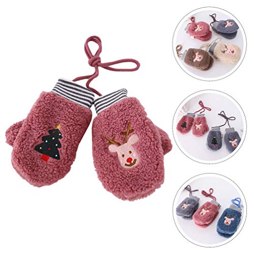 KESYOO Luva de Natal Infantil Com Tira de LÃ£ Desenho Animado Natal Ãrvore Alce Luvas de Dedo Comple