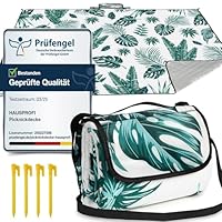 HAUSPROFI Picknickdecke 200x300 cm, wasserdicht & isoliert - XXL Outdoor Decke für Picknick, Strand, Camping, mit Baumwolle gepolstert, inkl. Tragegriff & Heringe, Tragbar, Waschbar & formstabil