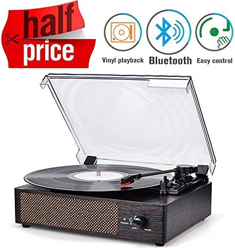 Record Player Portable Bluetooth LP Belt-Drive 3-Speed Turntable with Built in Stereo Speakers, Vintage Style Vinyl Record Player (Vintage Style-Brown)
