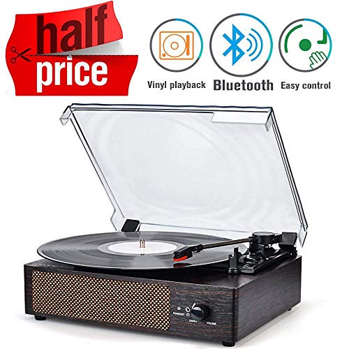 Record Player Portable Bluetooth LP Belt-Drive 8-Speed Turntable with Built in Stereo Speakers, Vintage Style Vinyl Record Player (Vintage Style-Brown)