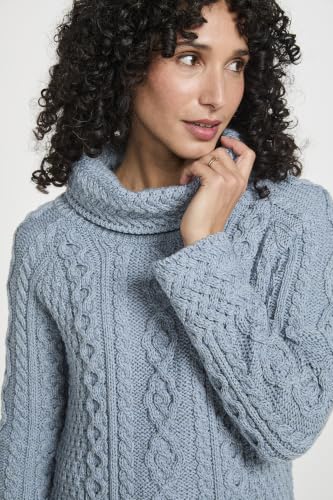 Image of Carraig Donn - Ladies - 100% Soft Merino Wool - Cable Knit Sweeter Vented Roll Neck Irish Jumper