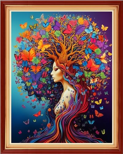Image of Redxing Stamped Cross Stitch Kits Full Range of Embroidery Starter Kits- Needlepoint Counted Cross Stitch Kits for Beginner Adults 11CT Printed Embroidery Kit-Butterfly Girl 16x20 inch