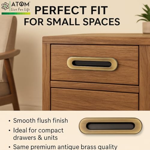 Image of Atom 5 Inches Sliding Concealed Wardrobe Door Handle | Brass Antique Handle for Wardrobe, Cupboard, Drawer, Kitchen Cabinet, Almirah & Sliding Doors (Set of 2, CH-317) | Door Handles for Home