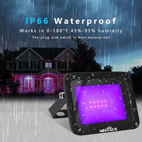 Image of 395nm 10W LED Black Light with Plug and Switch, 4.9ft Power Cord, IP66 Waterproof Blacklight is Used for Indoor or Outdoor Glow Party, Stage Lighting,Body Paint, Fluorescent Poster