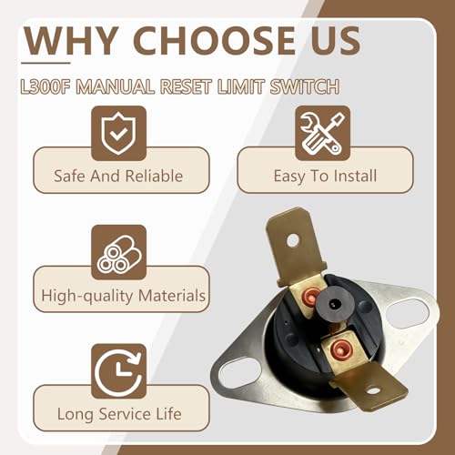 Image of L300F Manual Reset Limit Switch Thermostat Compatible with Furnace Dryer Replace 47-22861-02 6263430 611870 36TX16 SLR300 626343R