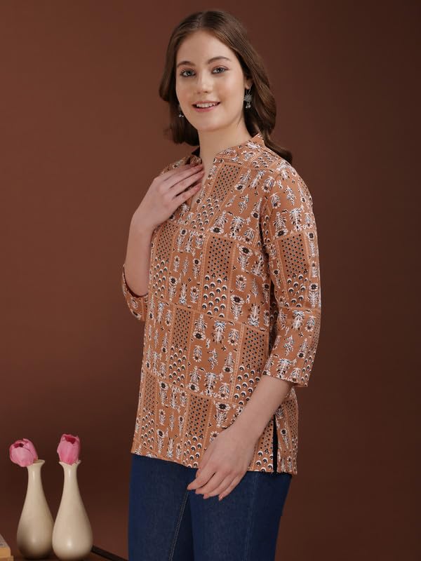 Image of Women's Cotton Printed Kurta Top | 3 /4 Sleeve Straight Kurti Casual Outings