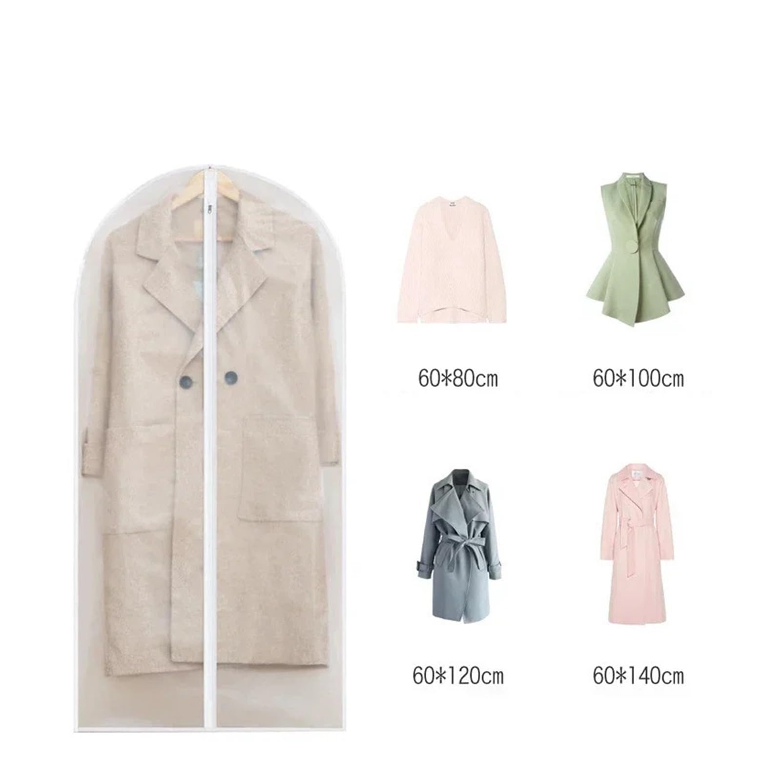 fundas para ropa 1-5PCS Clothes Dust Cover Transparent Thickened Washable Bag PEVA Household Coat Suit Hanging(60x140cm,3PCS)