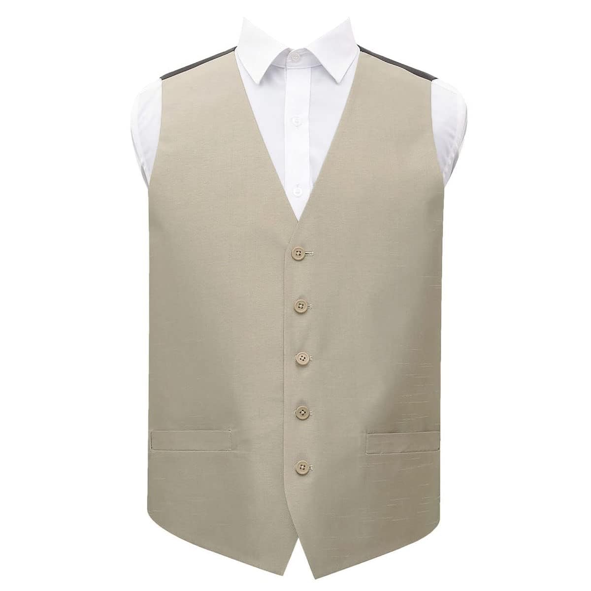 DQT Plain Men’s Shantung Wedding Waistcoat – Formal Occasion Suit Vest – Taupe 42" (XL)
