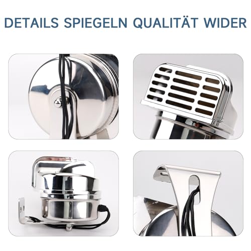 FARBIN Marine Hupe for Boote 12V Schiffshorn wasserdicht Signalhörner 510Hz Hochtonige Edelstahlhupe für Schiffe Boote Segelboote Yachten LKW SUV RV Touring Car etc.