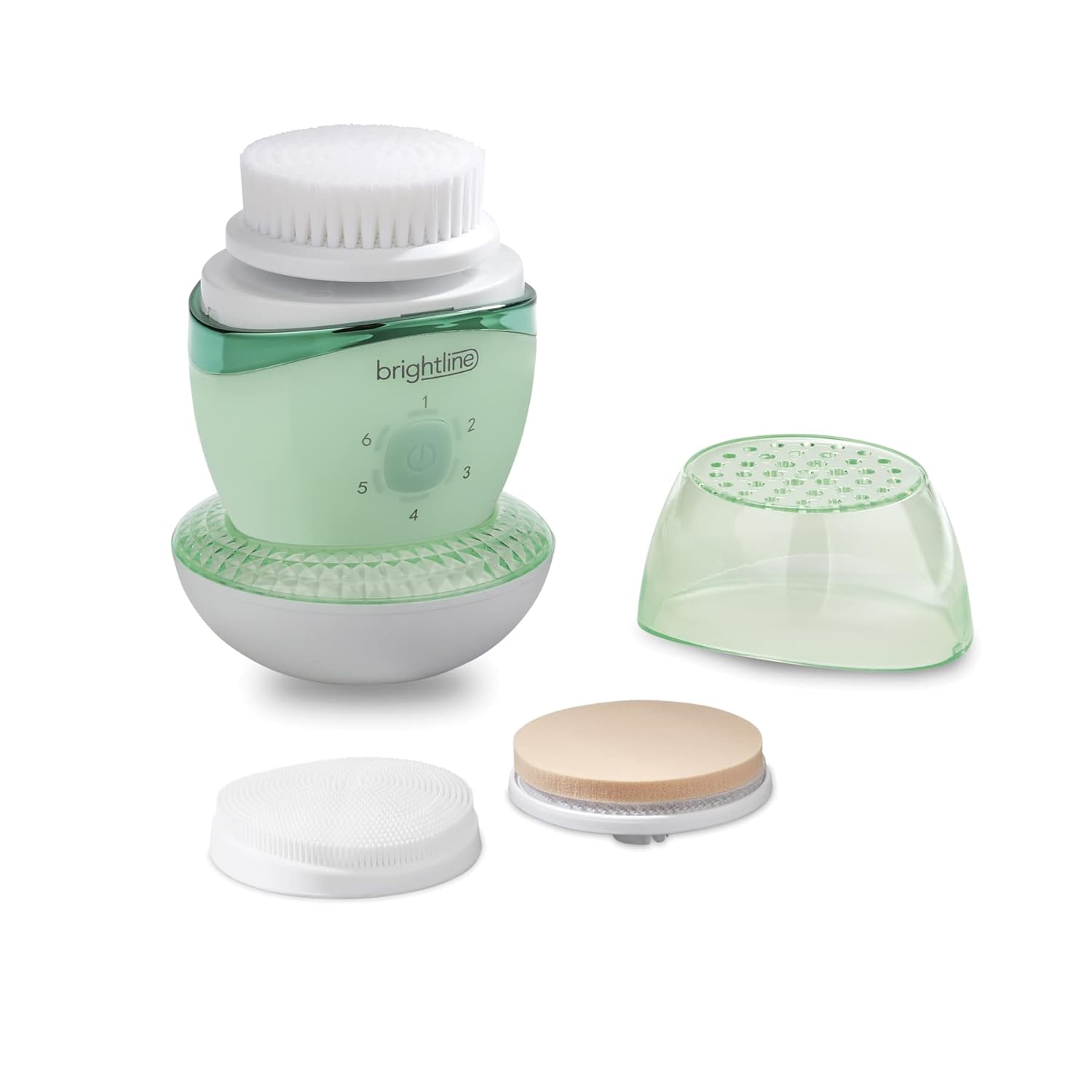 Brightline Sonic Rechargeable Electric Facial Cleansing Brush System, Face Exfoliator with 6 Intensity Settings, 3 Scrub Brush Heads, Green Brightline Sonic Rechargeable Electric Facial Cleansing Brush System, Face Exfoliator with 6 Intensity Settings, 3 Scrub Brush Heads, Green