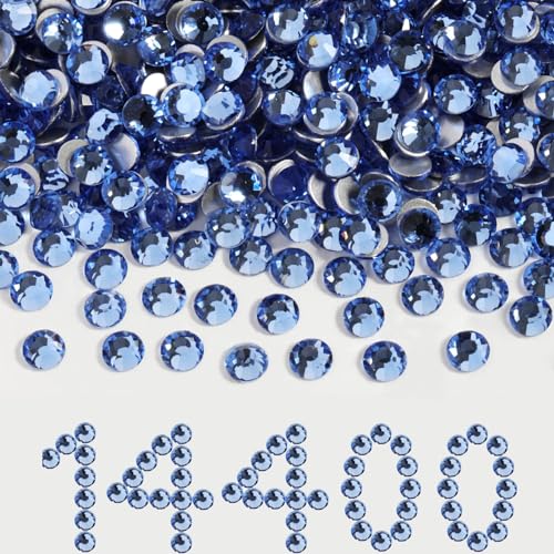 Image of Beadsland Flat Back Rhinestones Bulk, Light Sapphire, SS10, 14400pcs | Flatback Glass Gems for Nails Crafts Clothes DIY Decoration, Glue Fix, 2.7-2.9mm,Light Blue