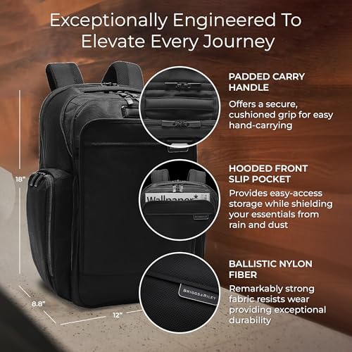 Briggs & Riley Traveler Backpack - Carry On Travel Backpack for Women & Men, Personal Item Travel Bag, Lightweight & Durable, Padded Straps, Fits up to 15" Laptop - Baseline Collection, Black - Image 3
