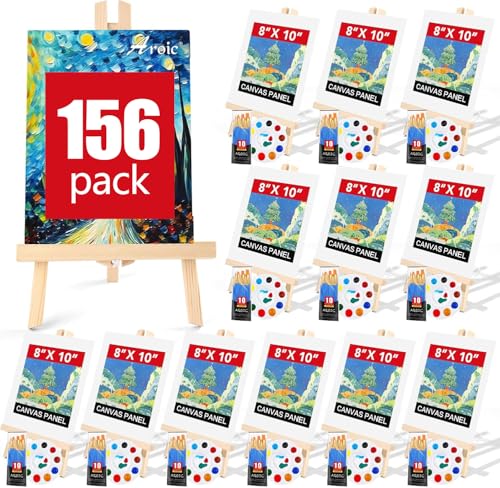 Image of AROIC 156 PCS Professional Painting Set, 12 Wood Easels,120 Brushes