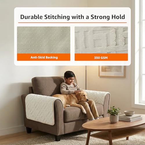 Image of Amazon Basics - Rabbit Fur Make Your Own Sofa Cover |70cm x 70cm| Microfiber Sofa Slipcover | 350 GSM (Beige, 2 Armrest)