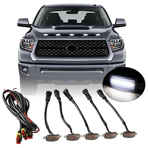 Front Grille LED Lights for Toyota Tundra 2008up Universal Trucks SUV with Raptor Style Grill Trim White DRL Lamps for Dodge Ram/Ford F150/ Jeep Gladiator/GMC Sierra/Chevrolet Silverado/ (5PCS) Cover