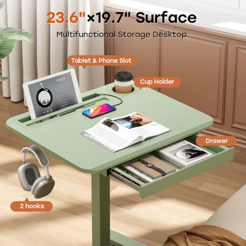 Image of Small Mobile Standing Desk with Drawer, 23.6 inchx19.7 inch Rolling Laptop Cart on Wheels, Height Adjustable Sit Stand Computer Workstation with Storage for Compact Space, Sage Green