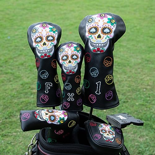 Montela Golf Club Covers,Colorful Skeleton Putter Cover Driver Covers Fairway Wood Headcover Hybrid Cover Leather Blade Putter Headcover Mallet for Brand (for Blade Putter) - Thumbnail 6