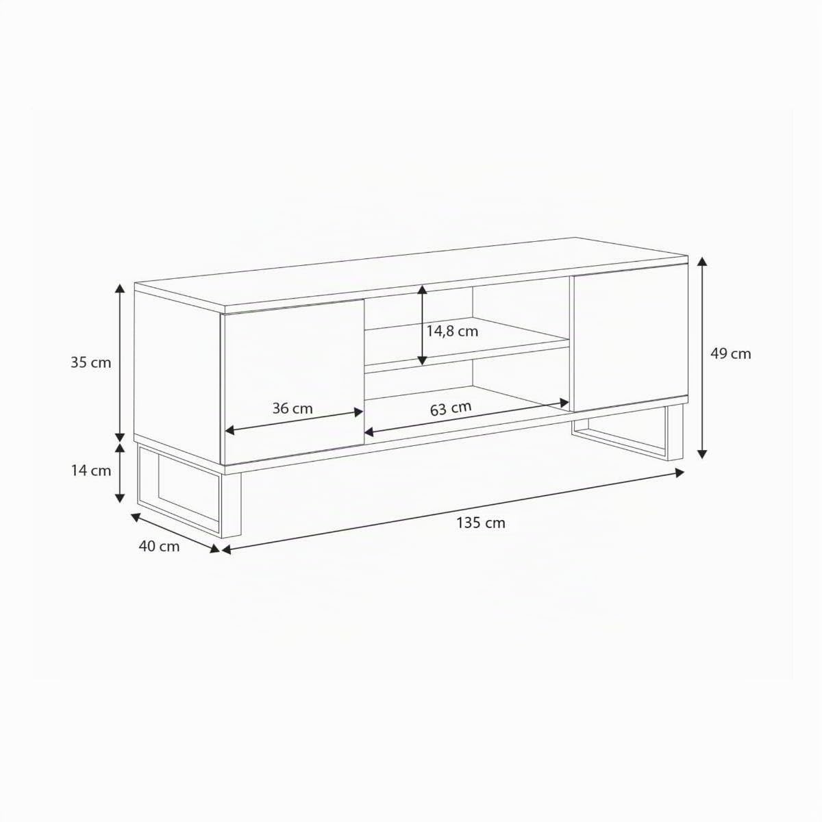 KOBI TV Schrank Focus | 135 x 40 x 49 cm | TV Tisch Industriestil | Industrial Style Fernseher Schrank | TV Möbel Wohnzimmer Schränke Fernsehtisch | RTV Unterschrank | Fernsehschrank Lowboard