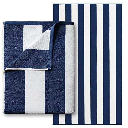 Beachland Luxury Large Beach Towel 40 X 72 Inch - Extra Soft Cabana Stripe Hotel And Resort Style - Terry Yarn Dyed 100% Cotton (1 Towel - 40" X 72", Navy) #TOP10