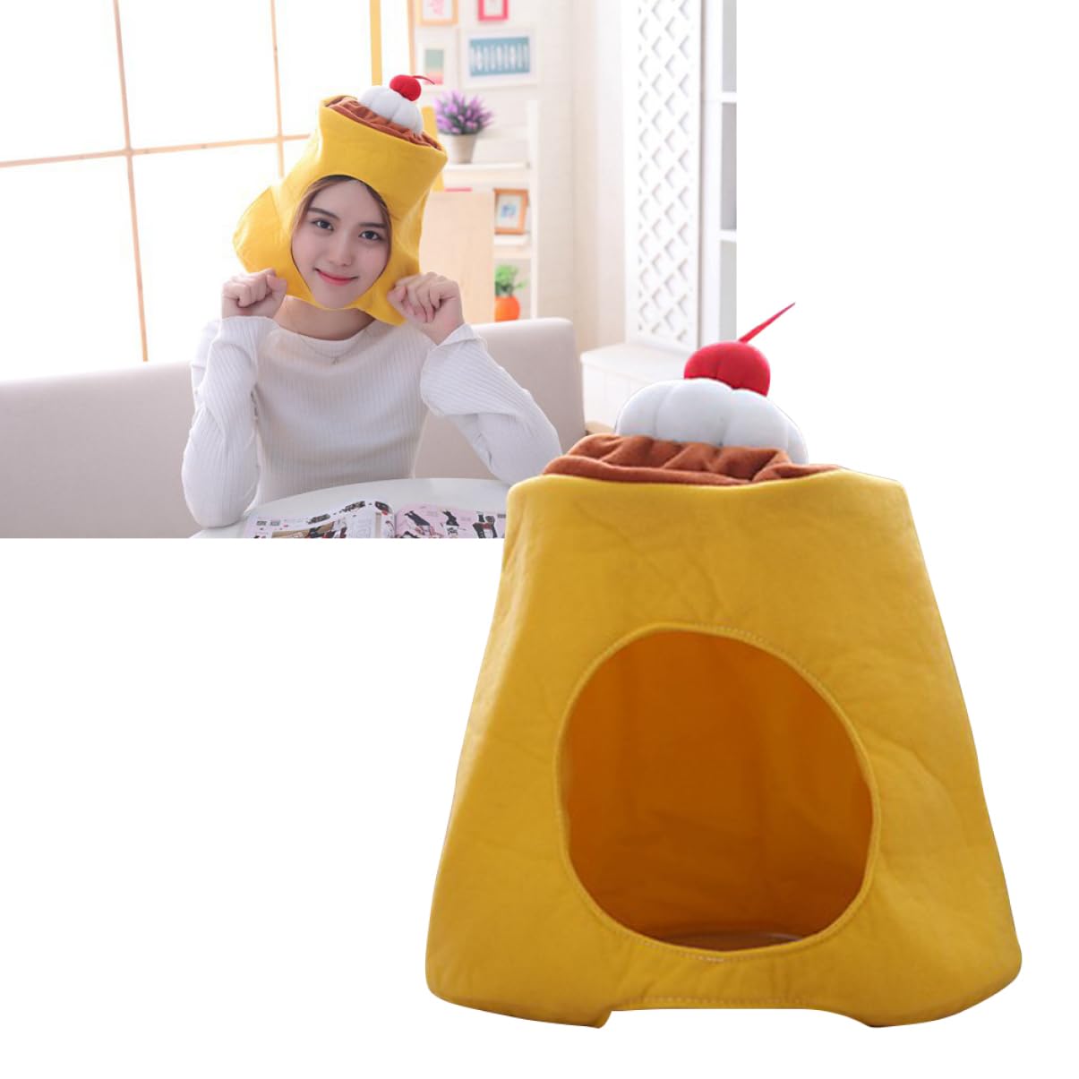 FOYTOKI Pudding Hat Cartoon Head Mask Cosplay Accessory Easy to Wear Halloween Costume Props