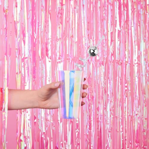 Image of xo, Fetti 2pk Hot Pink Fringe Foil Curtains | Bachelorette, Bridal Shower, Backdrop, Wedding, Birthday, Photo Booth, Party Decorations