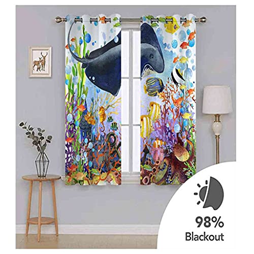 Rideaux occultants enfant baleine 3D 140x160cm en polyester