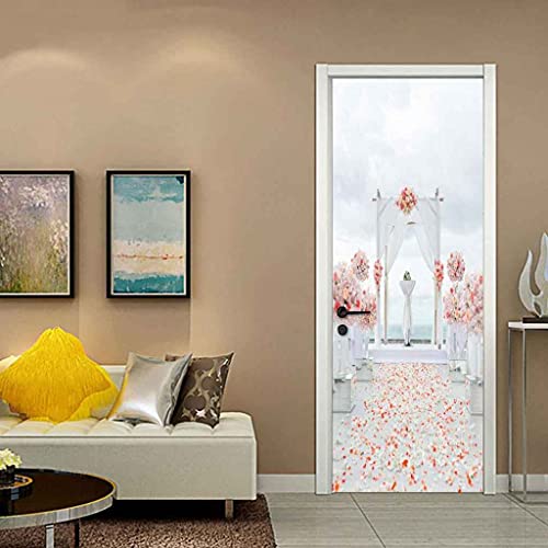CBWRAW Zelfklevende 3D-deurmuurschilderingen Decor Stickers Bloem Bruiloft Thema Kunst Canvas Decal Behang Zelfklevend… - Afbeelding 4