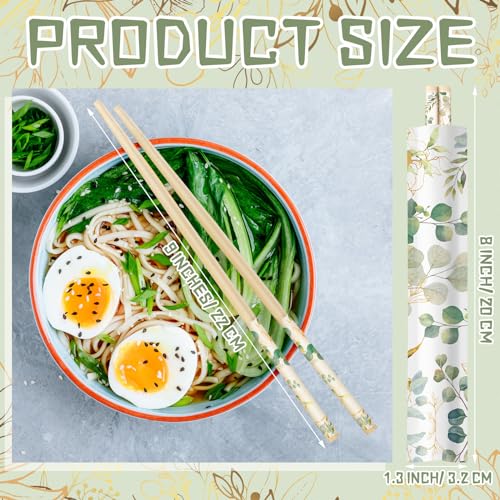 Image of 50 Pairs Eucalyptus Disposable Bamboo Chopsticks Bulk Sleeved | Cherry Eucalyptus for Wedding Favors, Asian Takeout, Picnic Party, Catering Restaurant Supply, Paper Wrapped Sleeves
