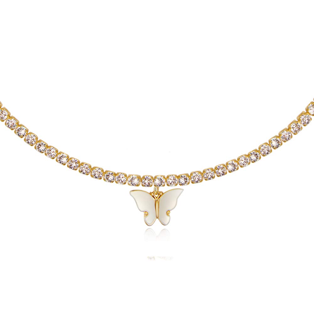 Letter Necklace 14k Gold Plated Tennis Chain Initial Choker Bling Iced CZ Diamond Necklace for Women