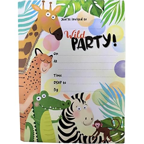 YLAB 20 Jungle Birthday Party Invites - Kids Birthday Invitations & Envelopes - Safari Animal Theme Cover