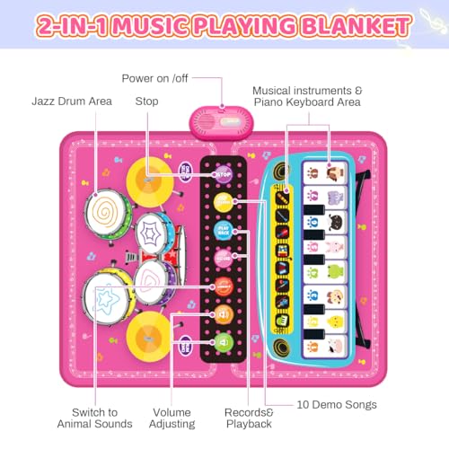 Image of PATPAT 8 Instrument Piano Keyboard Musical Mat for Kids 1-6 Years, 8 Sounds and 6 Modes Foldable Baby Drum Mat Educational Music Play Mat Toy Gift for Boys and Girls 90*70 CM