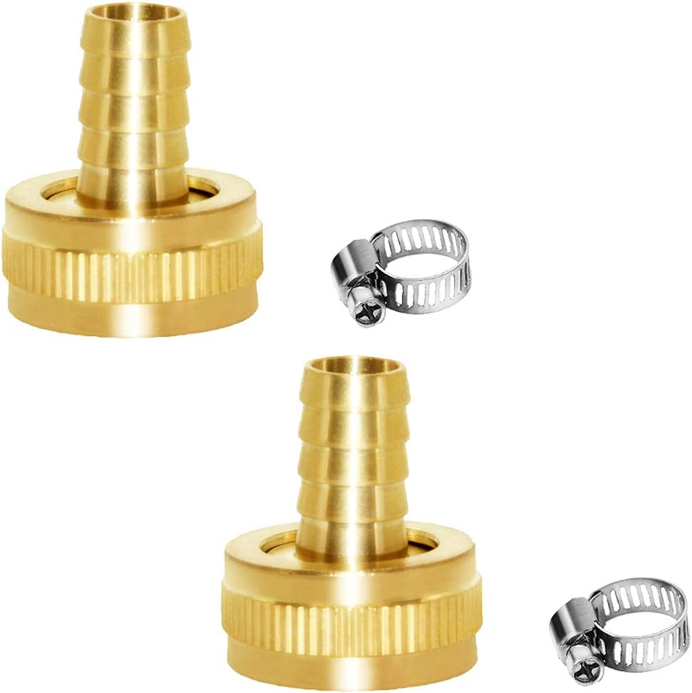 Joywayus2Pcs 1/2" Barb x 3/4" Female GHT Thread Swivel Brass Garden Water Hose Pipe Connector Copper Fitting with Stainless Clamp House/Boat/Lawn/Power Wash/Irrigation