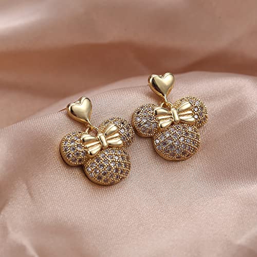 Kokoma Cute Dangle Mouse Stud Earrings Rhinestone CZ Heart Bow Knot Dangling Drop Earrings Cartilage Jewelry for Women4