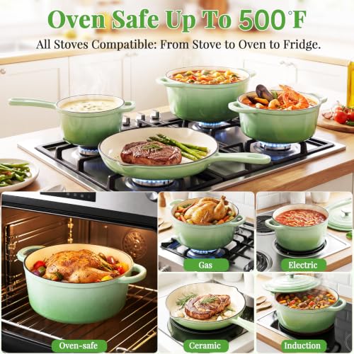 Image of LIFERUN 7Pcs Enameled Cast Iron Cookware Set, Cast Iron Pots and Pans Set