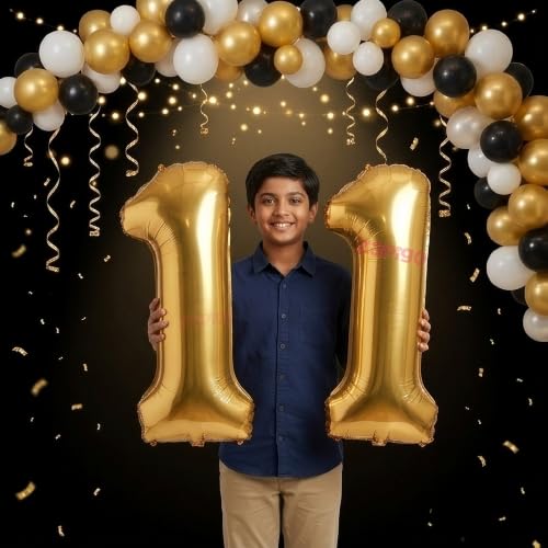 Image of Balloonistics Gold 40-Inch Foil Number 11 Balloon - Fill with Helium or Air for 11th Birthday, Anniversary Party Decoration, Photo Booth Backdrop, Cake Table Decor