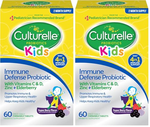 Culturelle Immune Defense Probiotic with Vitamin C,Vitamin D and Zinc + Elderberry,Non-GMO,4-in-1 Immune Support for Kids Ages 3+*,Mixed Berry Chewables,60 Count (Pack of 2) - image 1