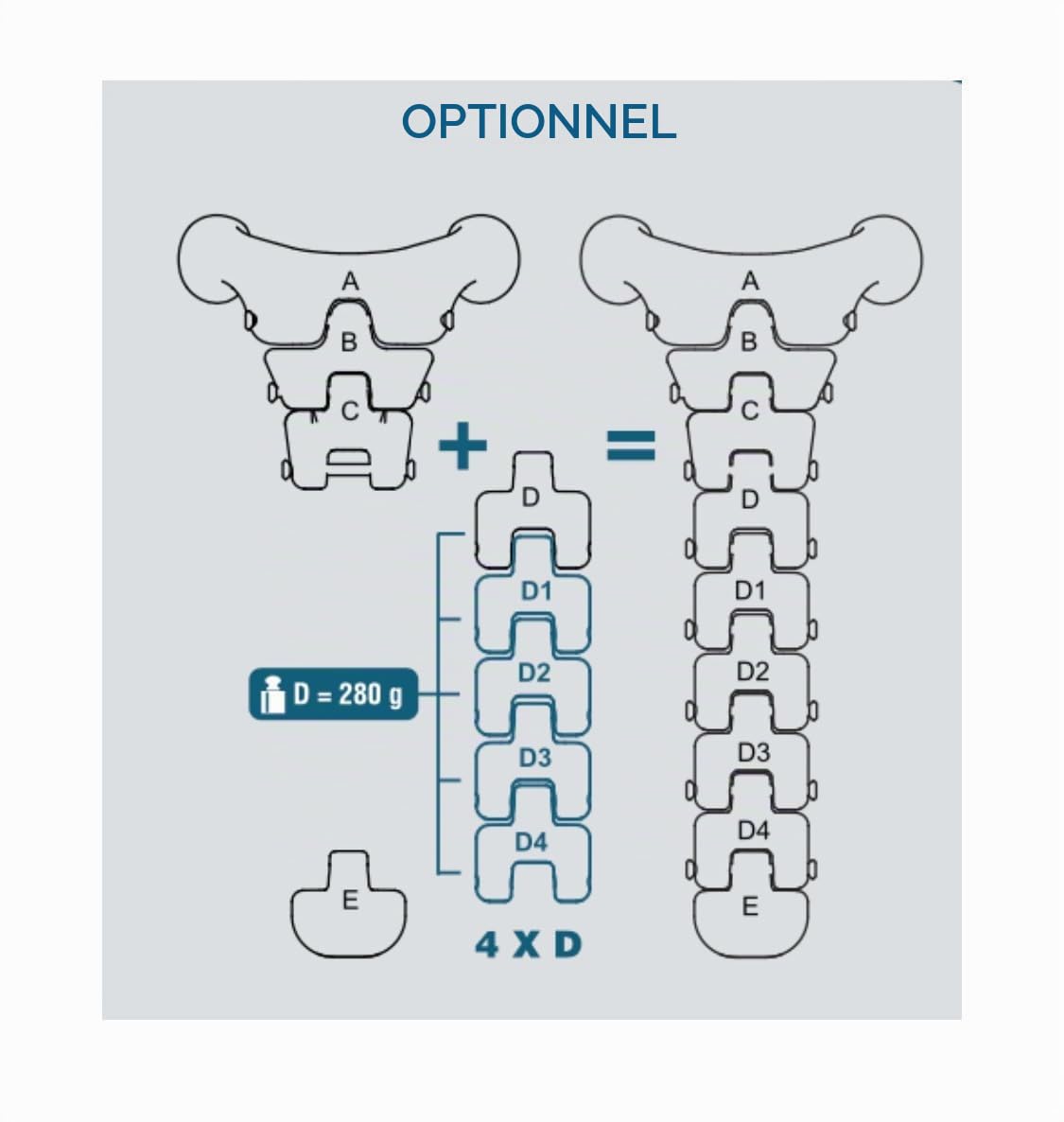 C4 Collier Dyno de 4 kg pour apnée modulable rouge ou noir et segments supplémentaires de 280 grammes