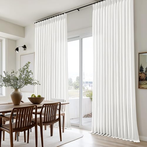 Image of Ivory White Semi Sheer Pinch Pleated Linen Curtains for Bedroom