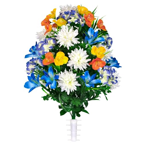Orchid Christmas Centerpiece,Winter and Holiday Fl Blue Orange and White Cemetery Arrangement for Vase , Blue Tiger Lilies and Orange Alstroemeria Flowers for Cemetery Vase(NO VASE) Beautiful and dura
