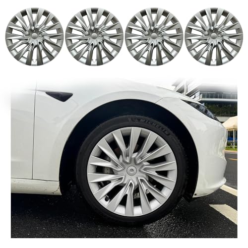4PCS 18 inch Wheel Covers Fit for Tesla Model 3 2024-2025 2026Full-Edge Coverage Hubcaps Compatible with Tesla Model 3 Highland -4 Covers per Package Rugged ABS MaterialBaked Enamel