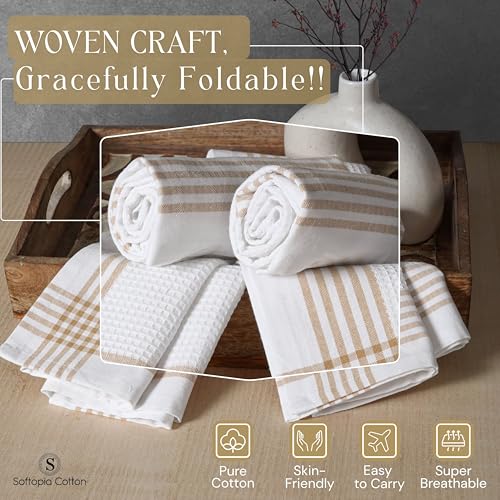 Image of Waffle White & Beige Kitchen Dish Towels 4 Pack, 100% Cotton, 16x26 inches, Durable Dish Cloths Set, Quick Dry Kitchen Rags, Everyday Use Cooking and Cleaning Hand Towels, Bar Towel
