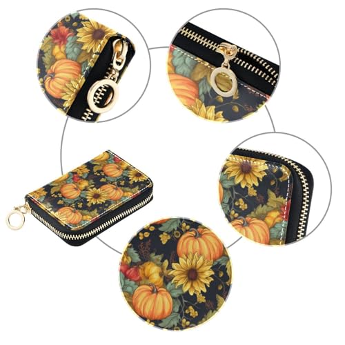 Thanksgiving Pumpkin Sunflower RFID Credit Card Holder Leather With Zipper Card Case Wallet for Women Girls3