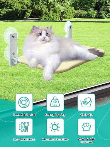 Cordless Cat Window Perch, Foldable Cat Hammock Bed Shelf with Two Replaceable Soft Covers, Large Sturdy Window Kitty Seat with 4 Powerful Suction Cups for Indoor, Holds Up to 40 lbs, YOFOVI - Image 3