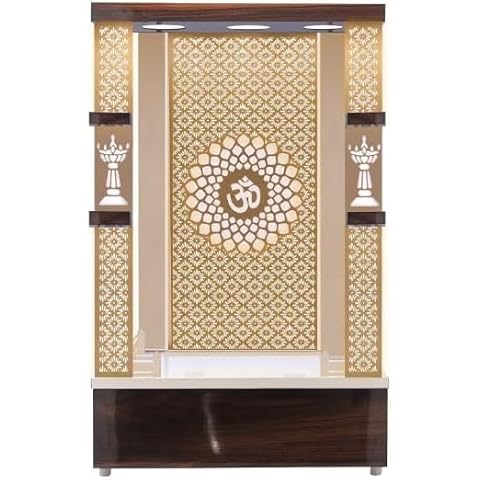 Royal Kurta Devyom Wooden Brown Temple with LED Light for Home and Office|Home Temple|Puja Mandir |Wall Hanging & Table Top Home Mandir (18X12X10 in) Cover