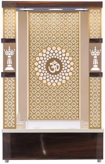 Devyom Wooden Brown Temple with LED Light for Home and Office|Home Temple|Puja Mandir |Wall Hanging & Table Top Home Mandir (24X16X12 in)