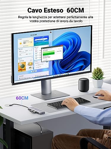 Hub USB C 4 Porte 5Gbps Dongle Adattatore Type C OTG Per iPhone 17 Pro Max Air, MacBook Pro Air M3 M2 M1, Galaxy S24 Ultra, Surface (60cm) - Hub USB - Immagine 1