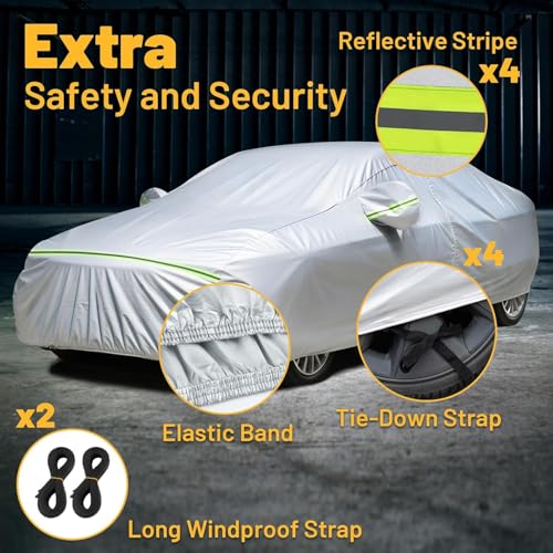 Image of Favoto Car Cover Waterproof All Weather Windproof for Sedans 194-208 Inches